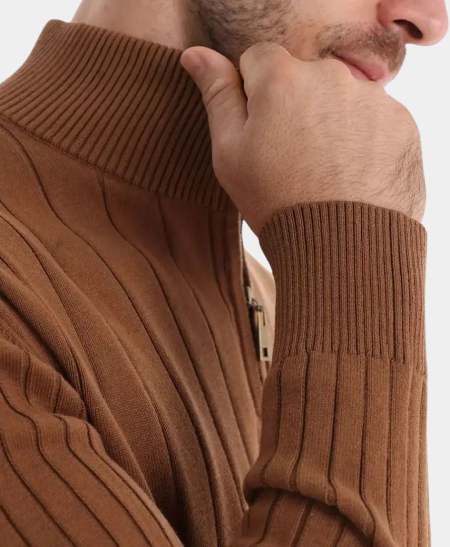 Cotton Pullover with Vertical Stripes and Half-Zip - Finley & Family