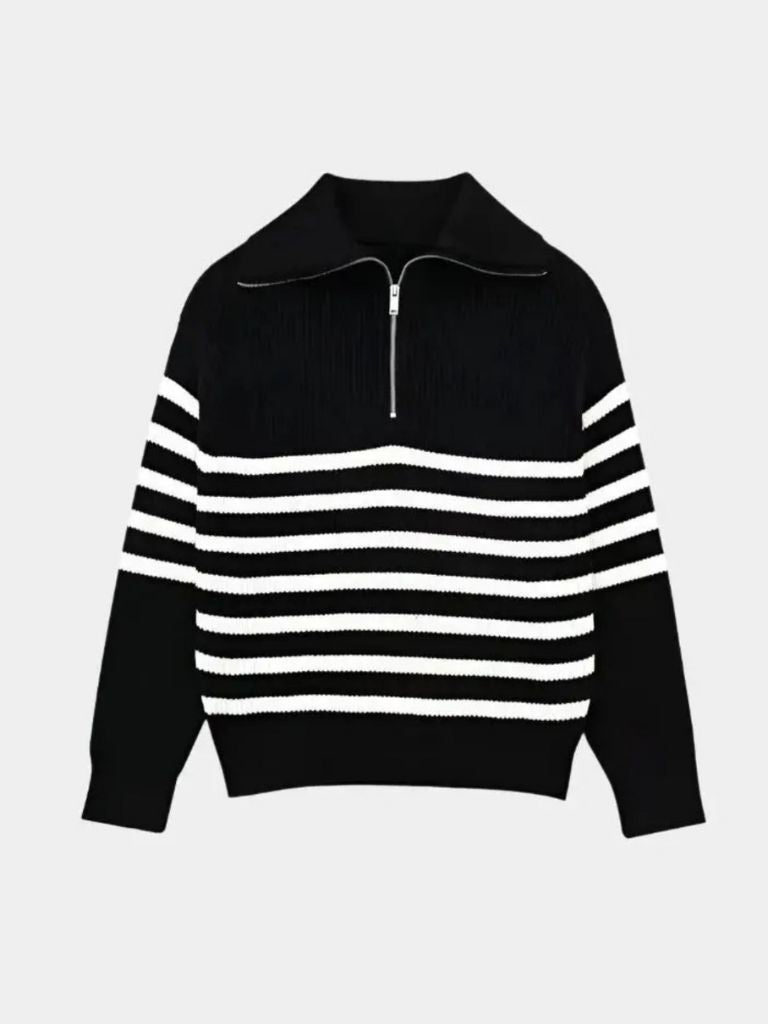 Knitted Sweater with Zipper and Stripes - Finley & Family