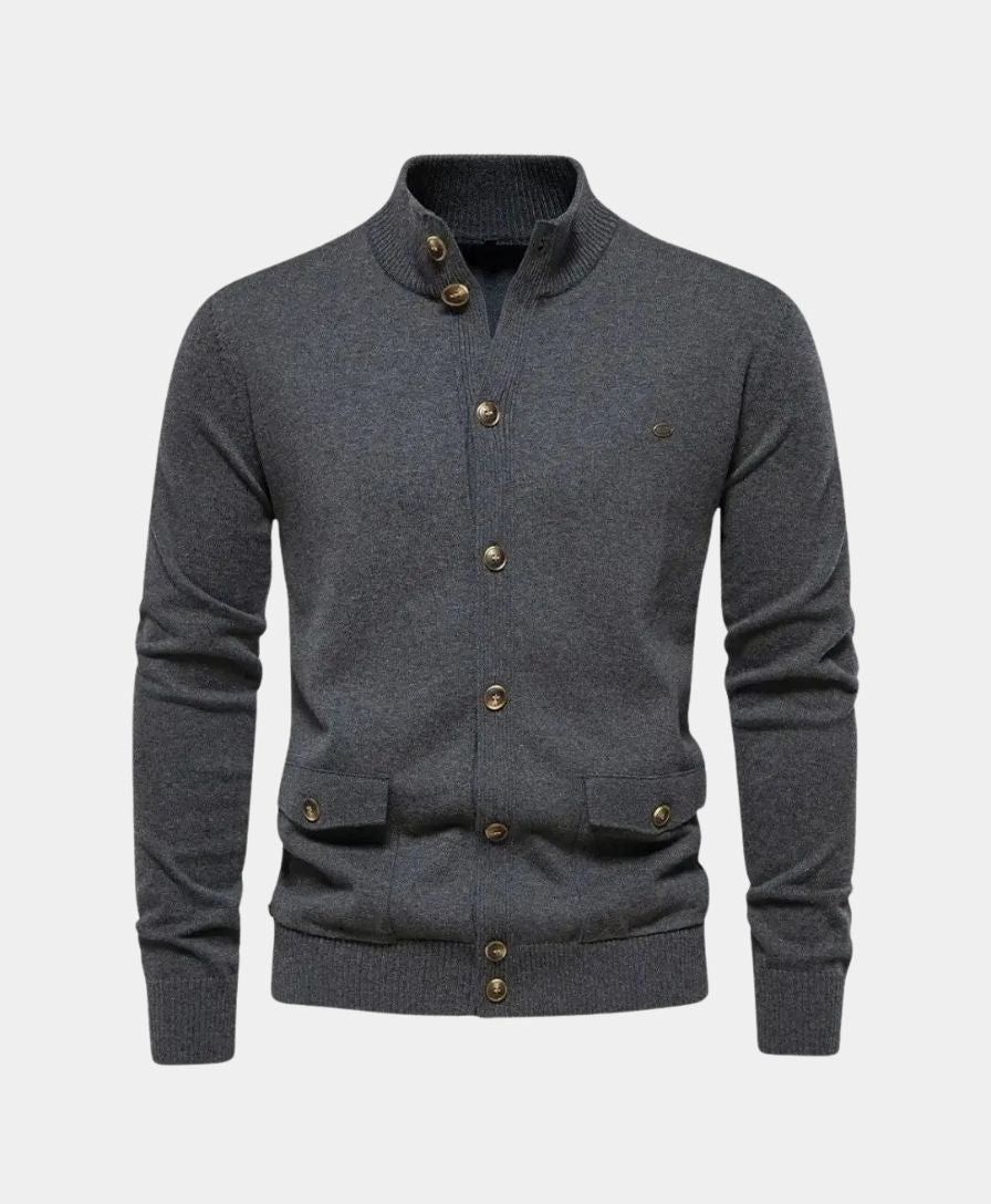 Knitted Cotton Sweater with High Collar - Finley & Family