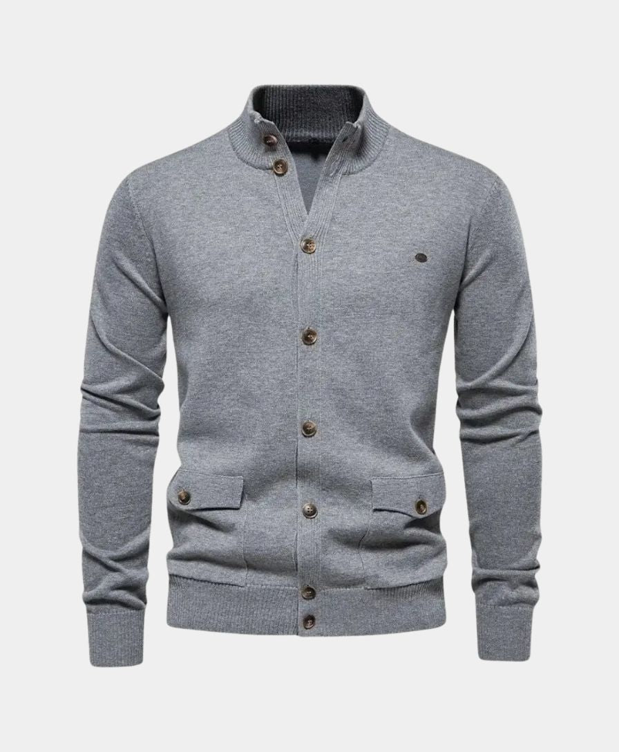 Knitted Cotton Sweater with High Collar - Finley & Family