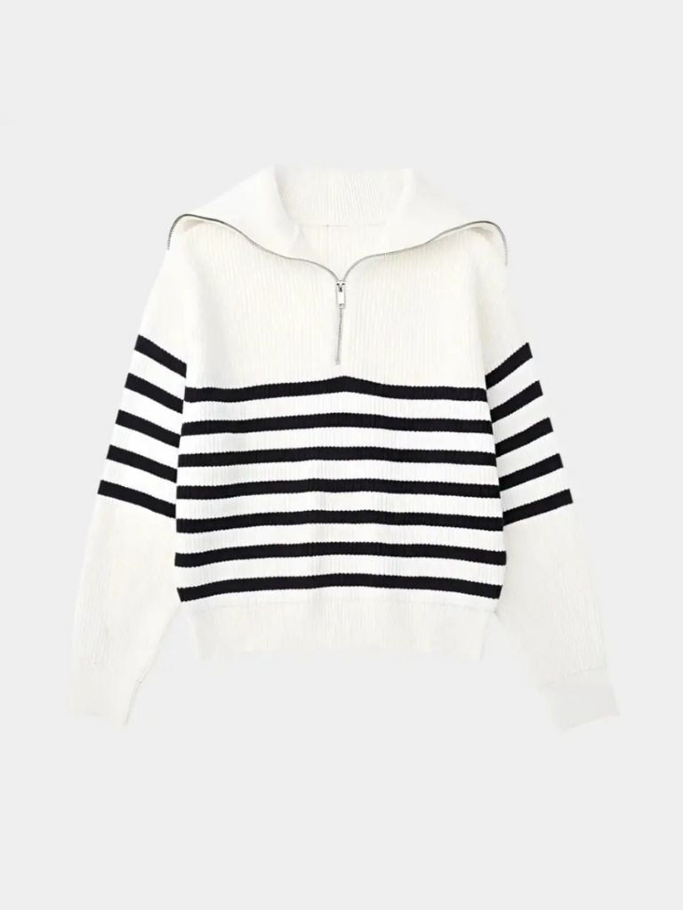 Knitted Sweater with Zipper and Stripes - Finley & Family