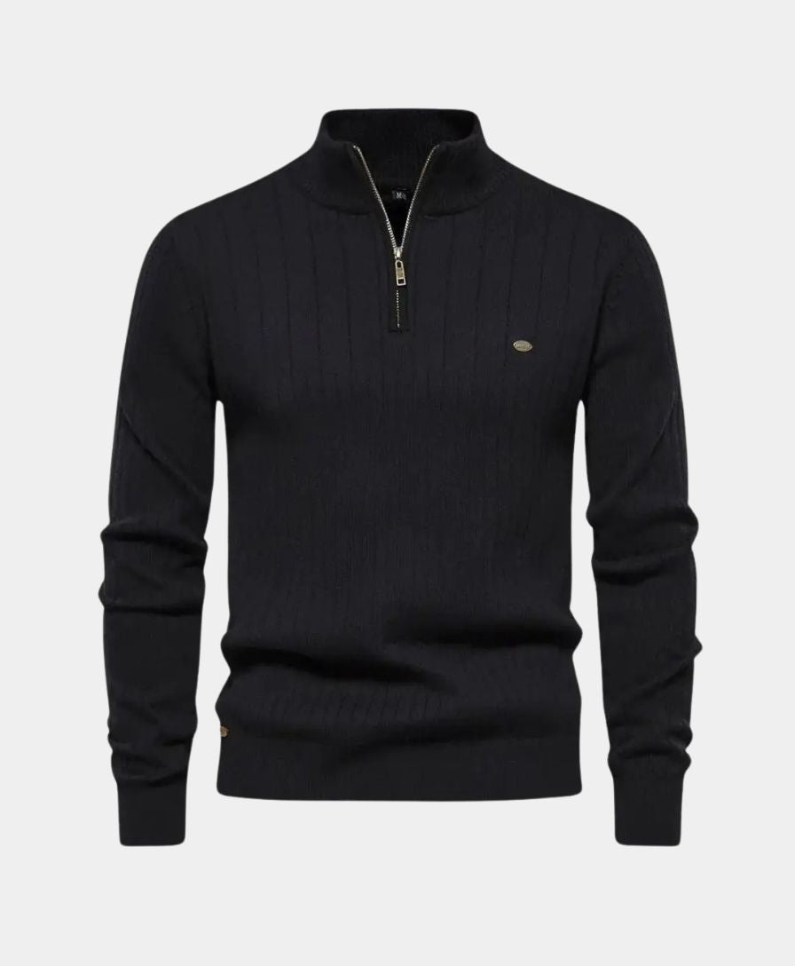 Cotton Pullover with Vertical Stripes and Half-Zip - Finley & Family