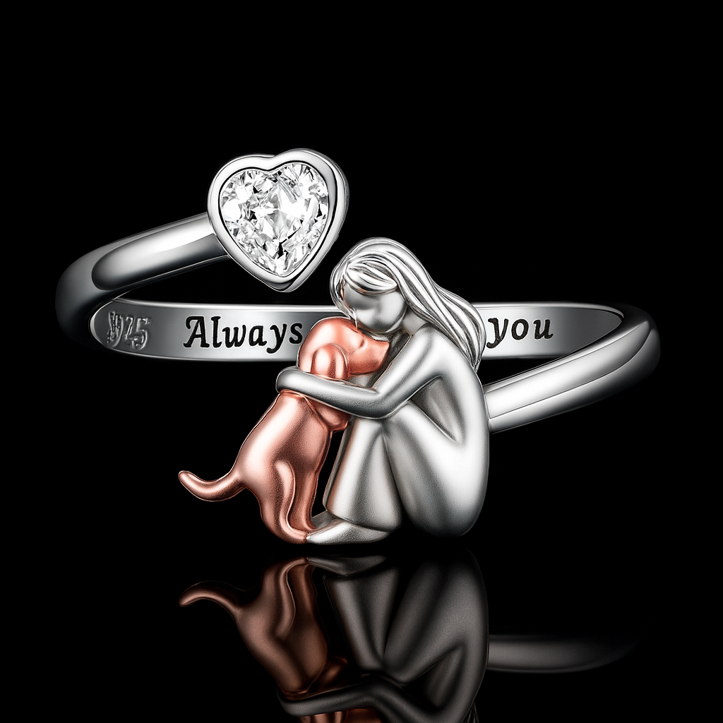Adjustable Silver Dog Ring – “Always in My Heart” - Black Friday