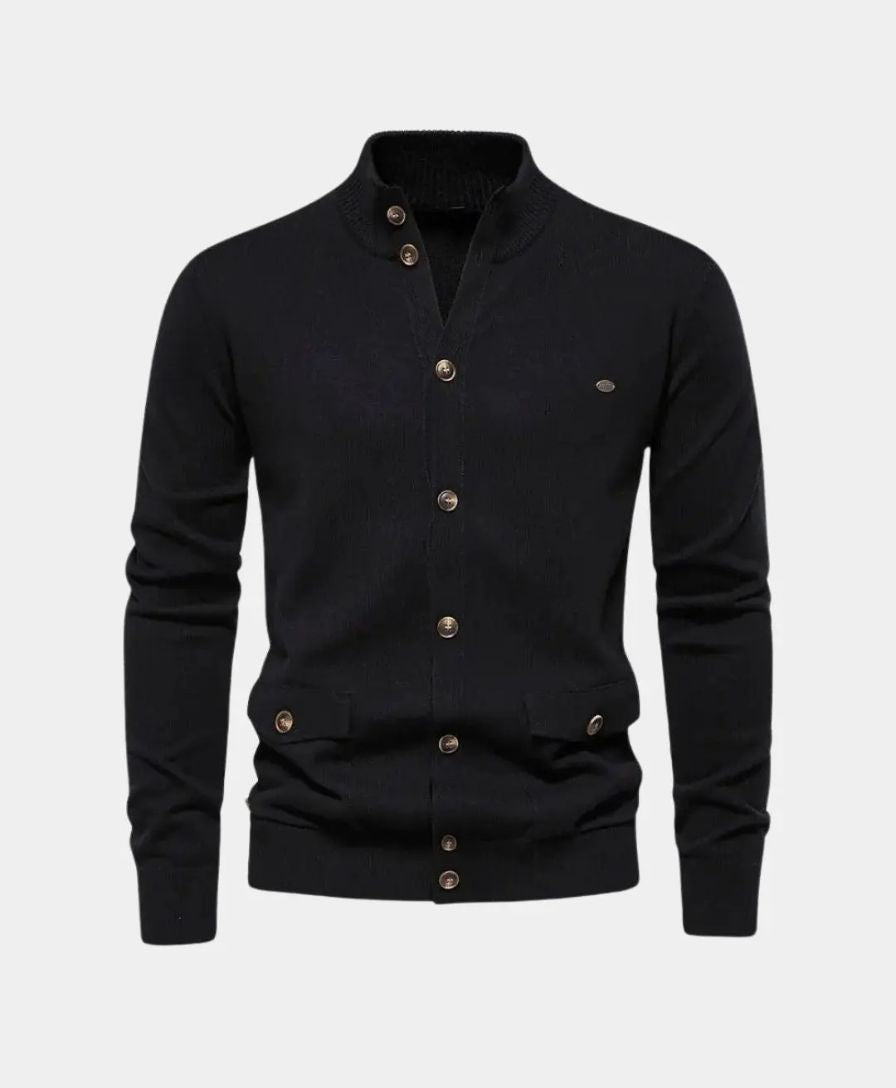 Knitted Cotton Sweater with High Collar - Finley & Family