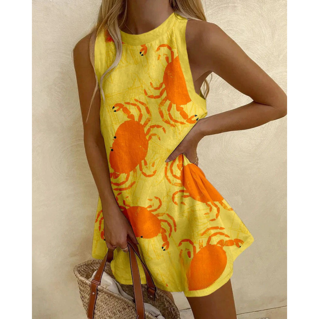Beatrice | Slim Dress with Crab Print