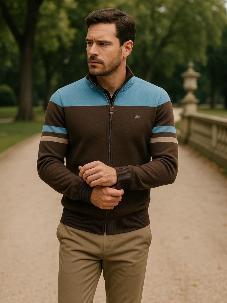 Finley & Family High-Collar Knitted Cardigan with Zipper