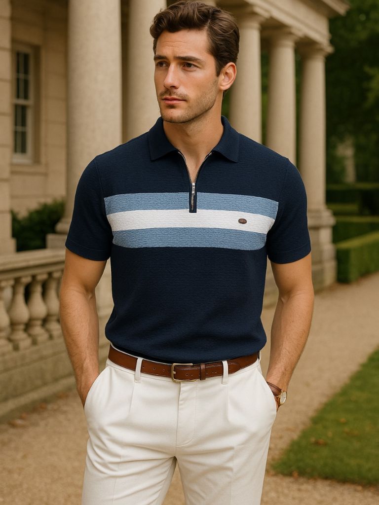 Classic Fitted Polo with Zip Collar and Short Sleeves - Finley & Family