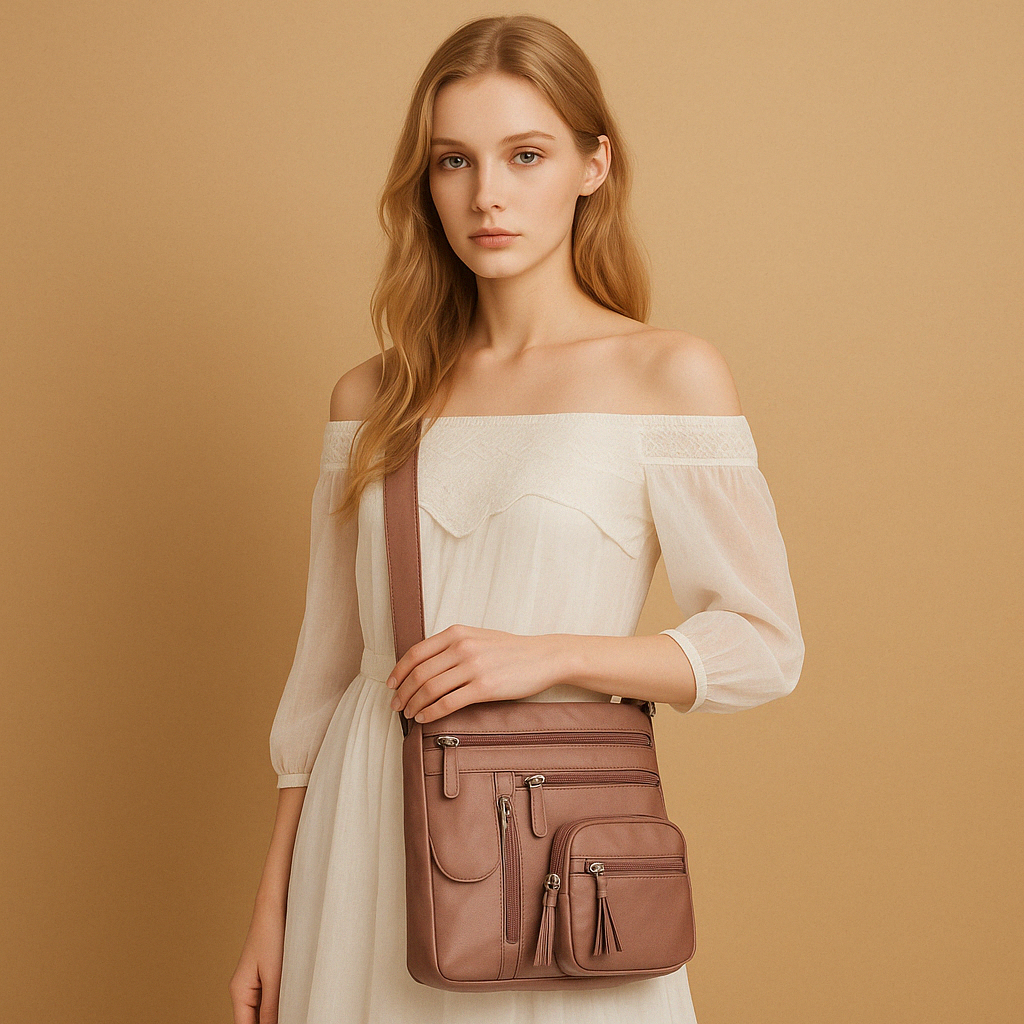 Convertible anti-theft leather shoulder bag with pockets for women | Brielle
