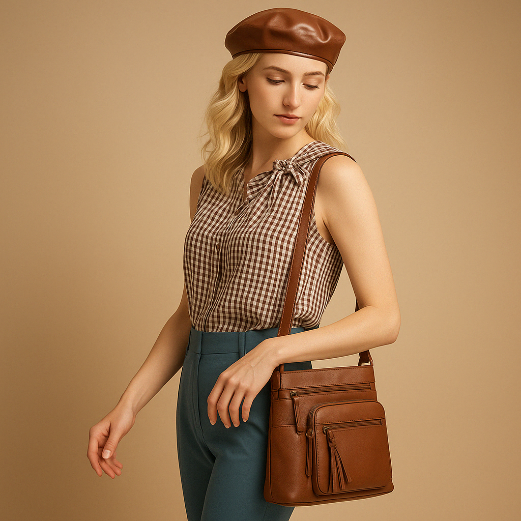 Convertible anti-theft leather shoulder bag with pockets for women | Brielle