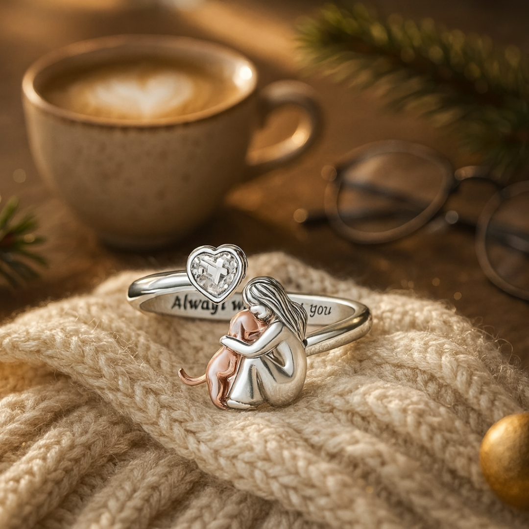 Adjustable Silver Dog Ring – “Always in My Heart” - Christmas