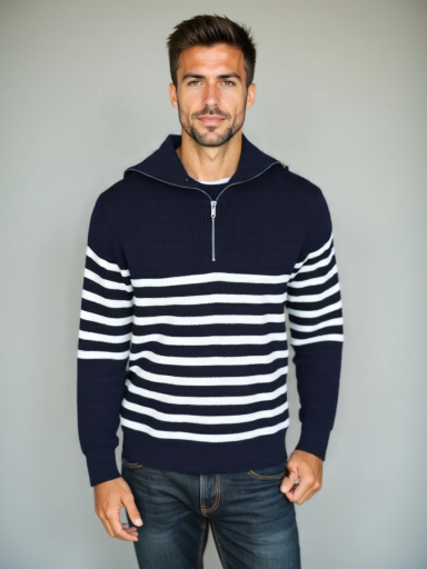 Knitted Sweater with Zipper and Stripes - Finley & Family