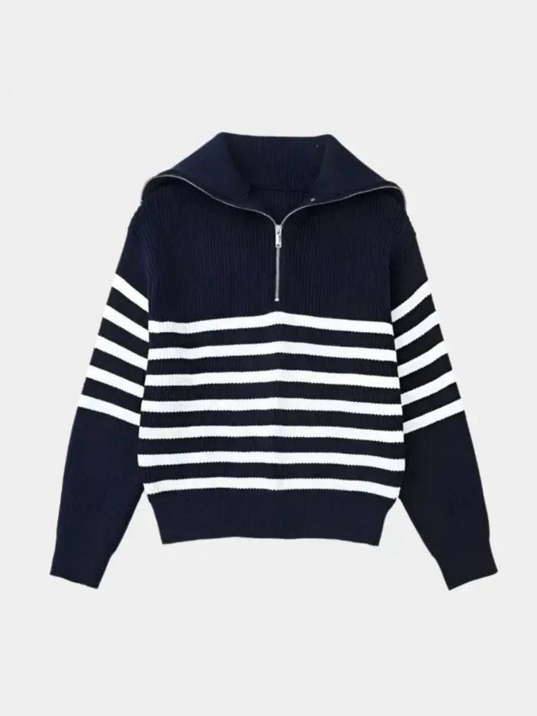 Knitted Sweater with Zipper and Stripes - Finley & Family