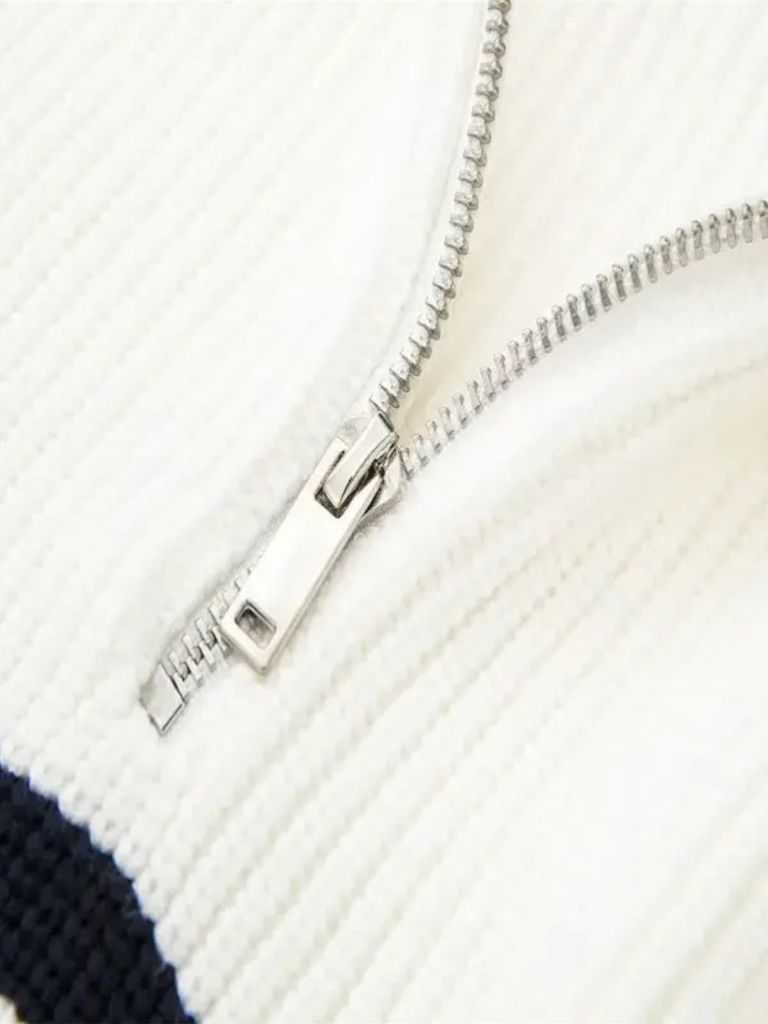 Knitted Sweater with Zipper and Stripes - Finley & Family