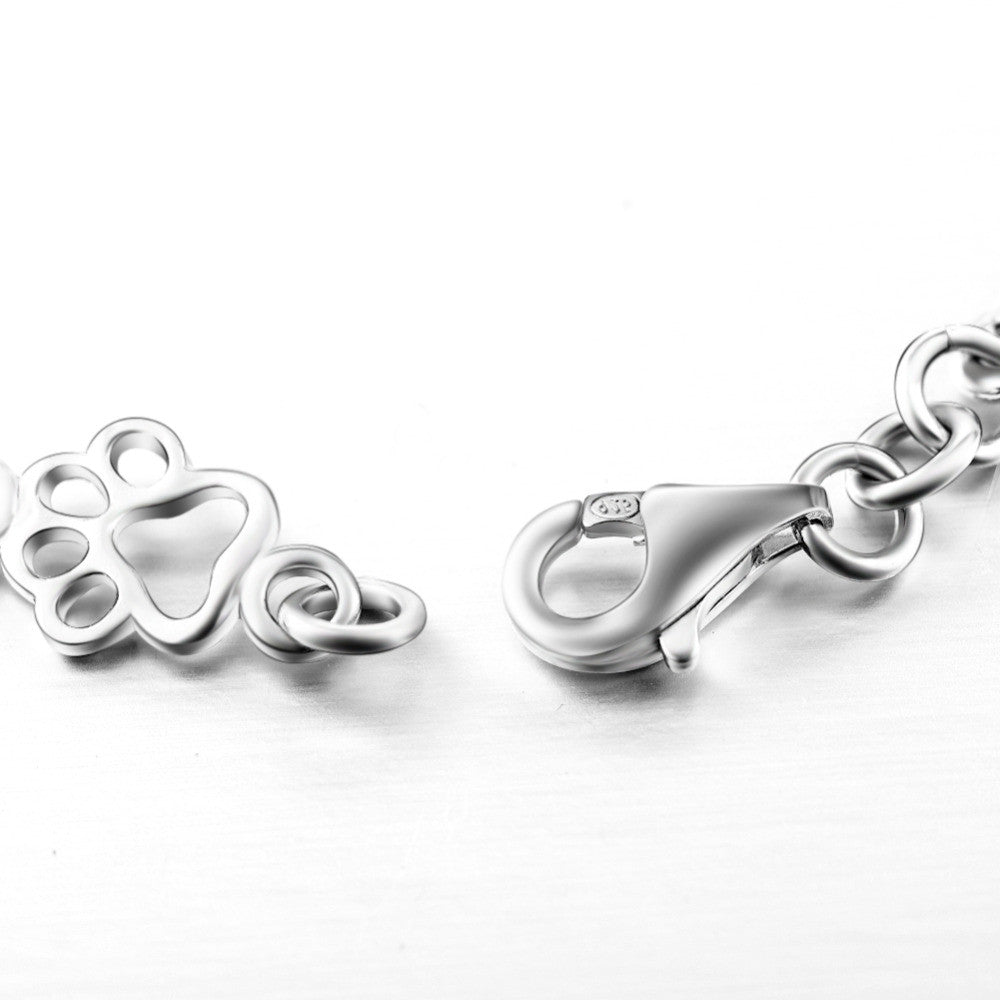 Dog Paw and Bone Charm Bracelet in Silver