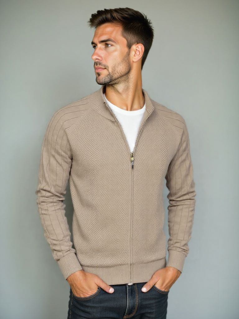 Simple Jacquard Zip Sweater - Finley & Family