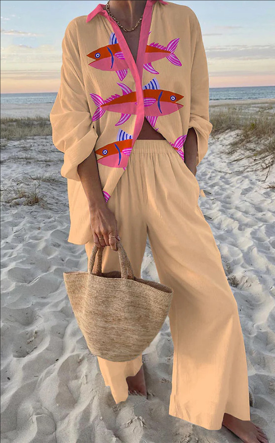 Chiara | Rose Ensemble with Fish Print