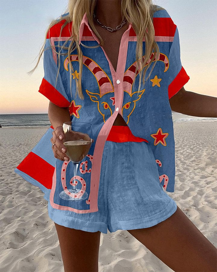 Jorelle | Short Set with Goat Print