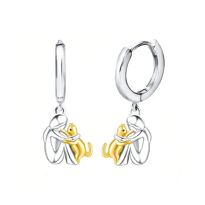 Cat Hug Earrings in Two-Tone Silver and Gold