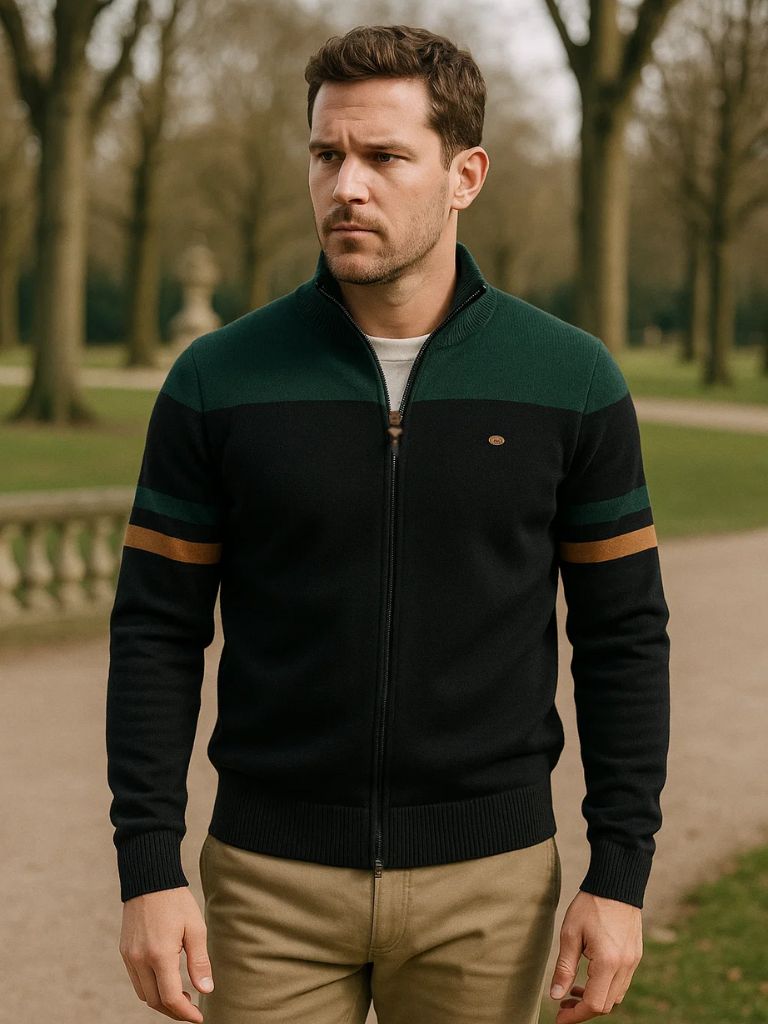 Finley & Family High-Collar Knitted Cardigan with Zipper