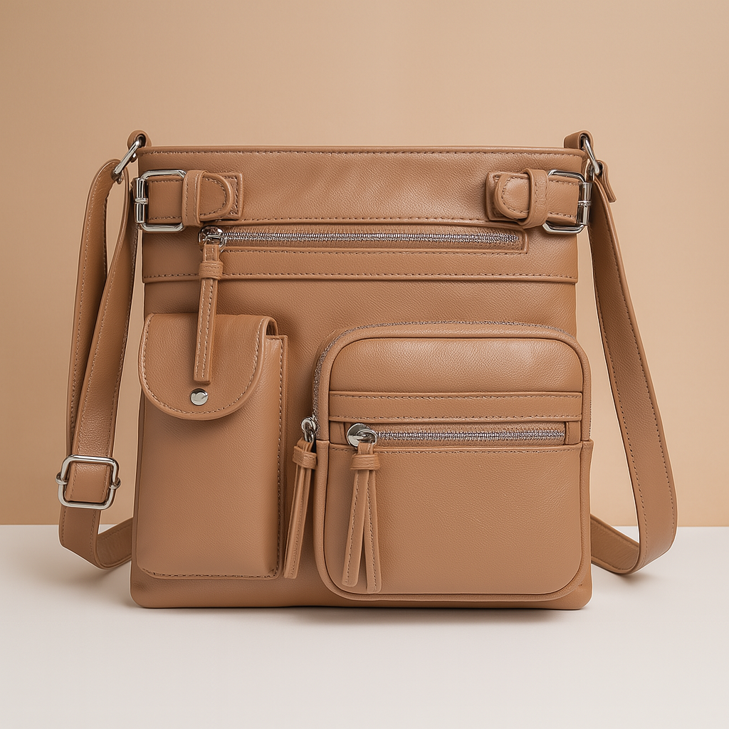 Convertible anti-theft leather shoulder bag with pockets for women | Brielle