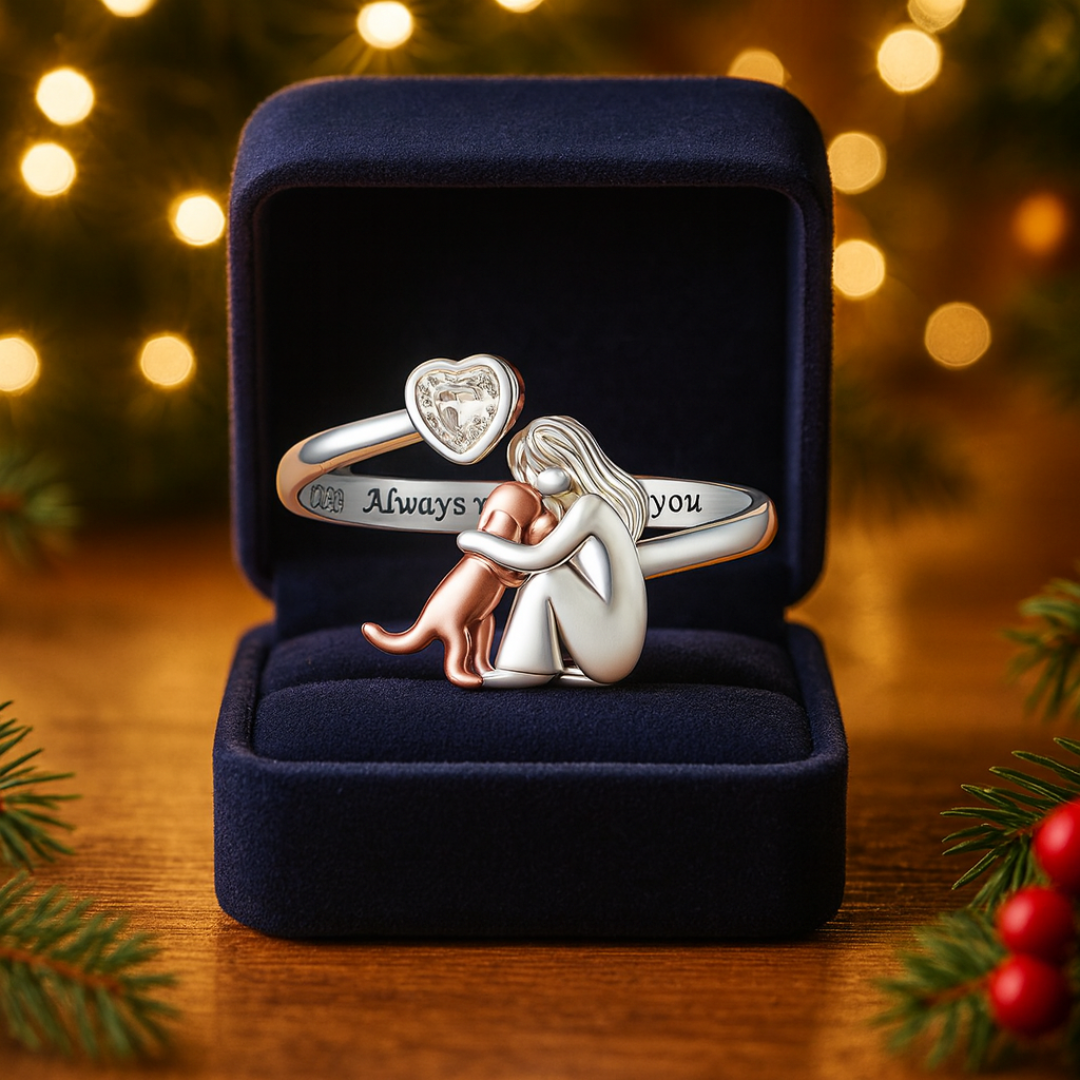 Adjustable Silver Dog Ring – “Always in My Heart” - Christmas