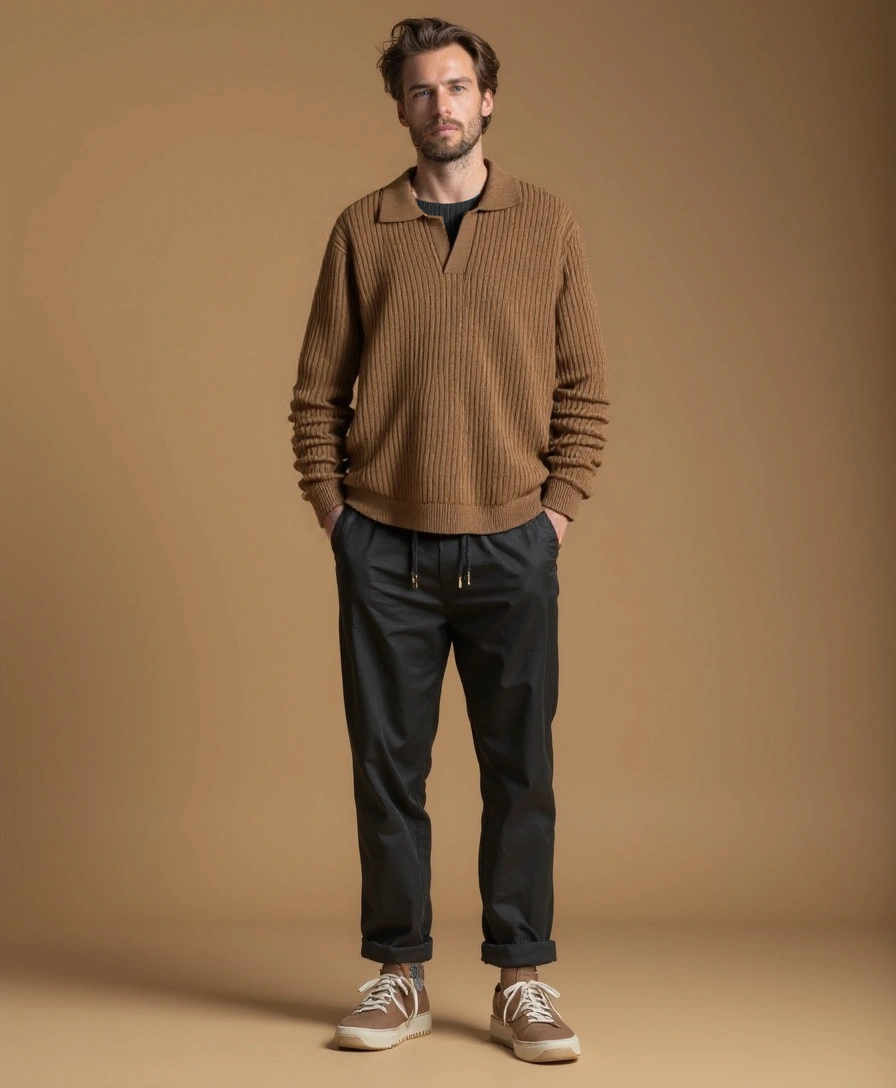 Polyester Sweater with V-Neck - Finley & Family