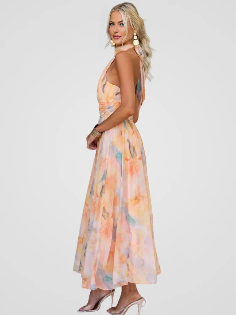 PEACH FLOWER DRESS